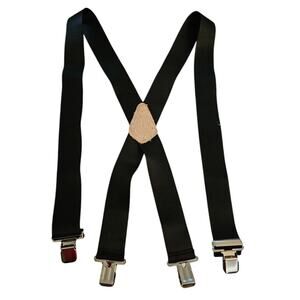 Hired Hand Mens Thick Strap Work Suspenders Black Nylon and Leather Adjustable